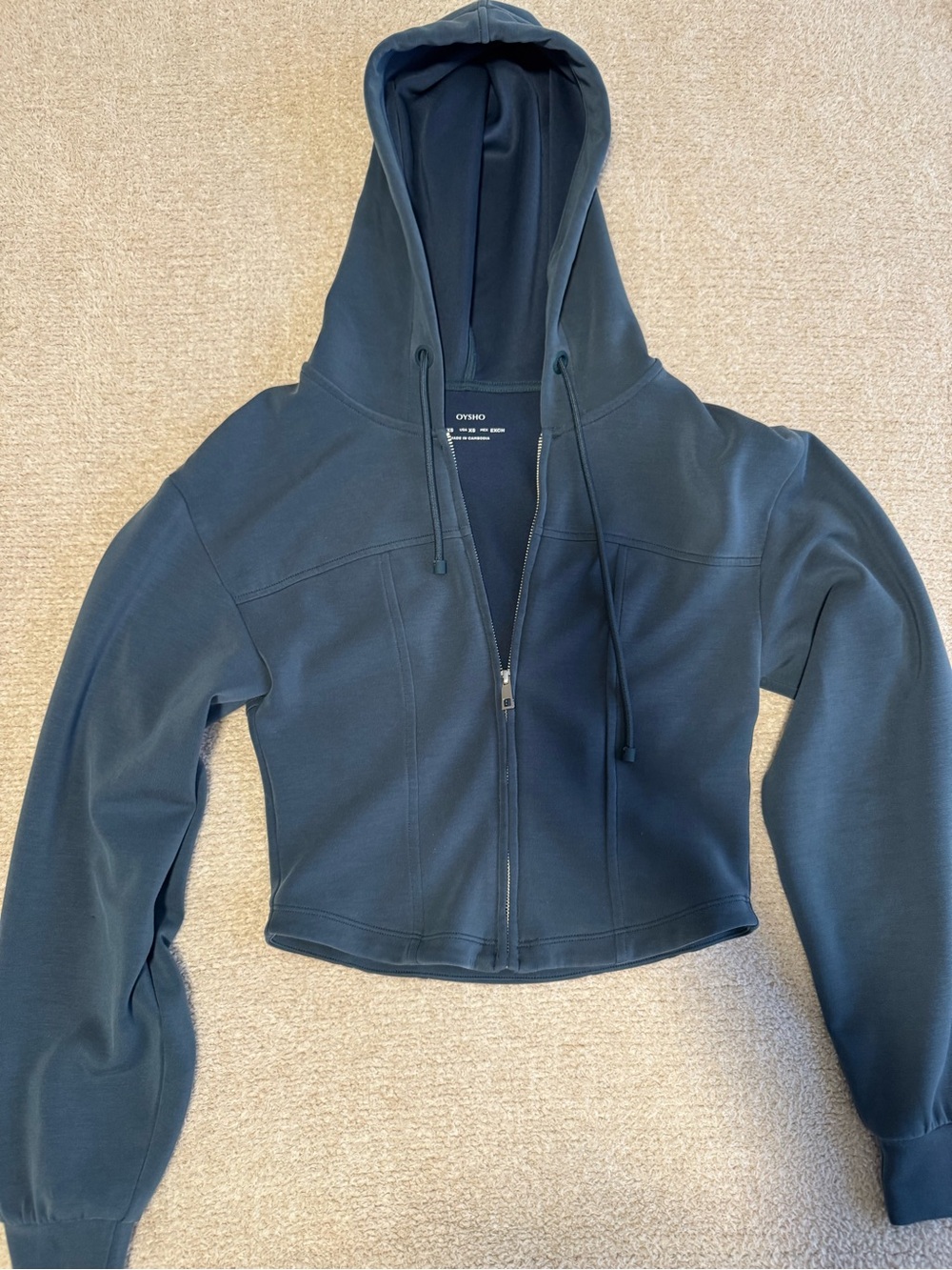 Cropped Zip-Up Hoodie in Dark Teal
